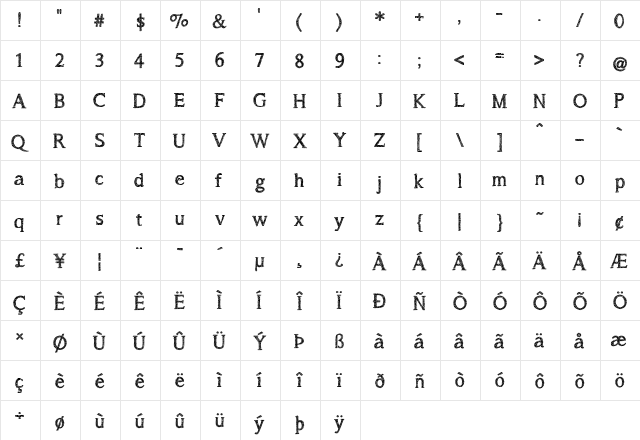 a song for jennifer Regular  glyph index