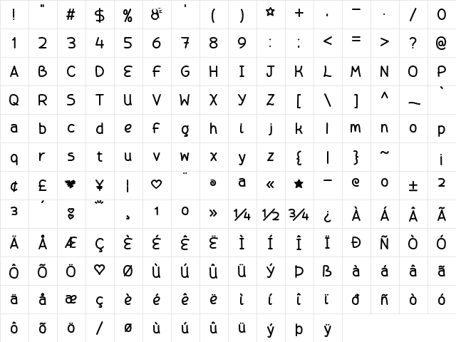 Rustic Love Tattoo Regular  glyph index