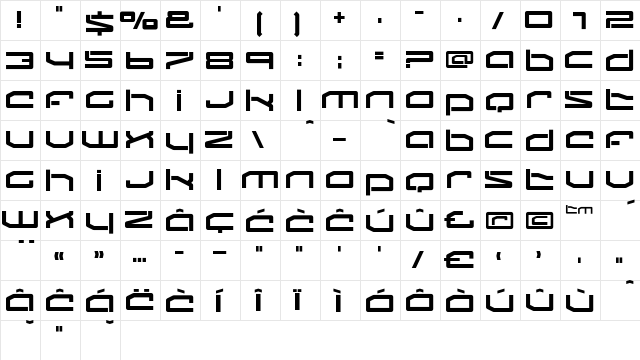 Fluster Regular  glyph index
