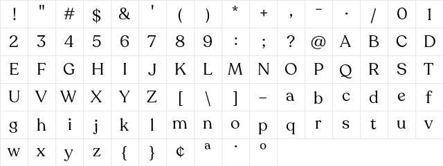 Recoleta Regular DEMO  glyph index