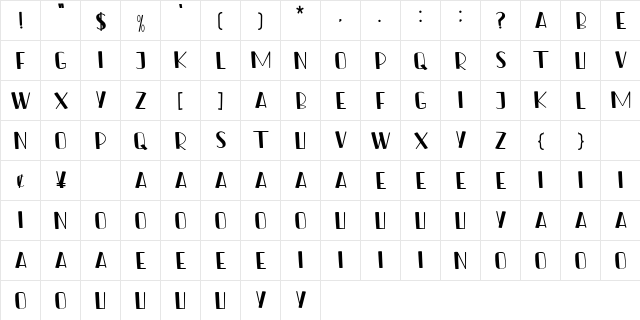 The Carstenz Regular  glyph index