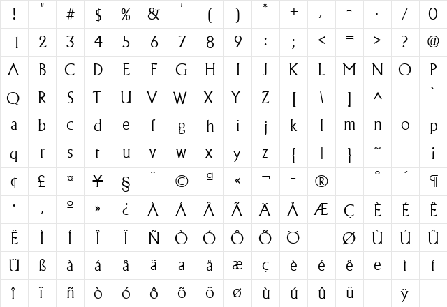 AdelonL Regular  glyph index