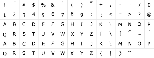 VTC PizzOff Regular  glyph index
