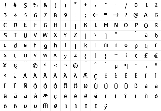 Monem Normal Regular  glyph index