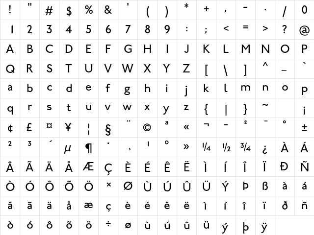 Johnston ITC Std Medium  glyph index