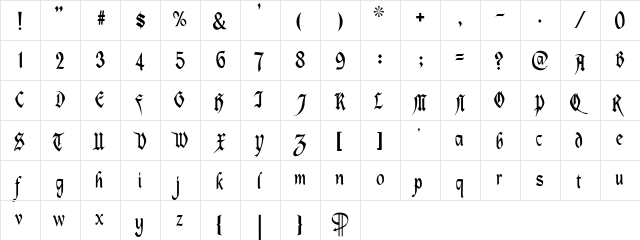 Magdelena Regular  glyph index
