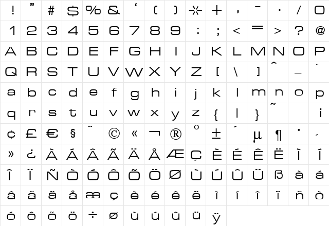 EurasiaEx Regular  glyph index
