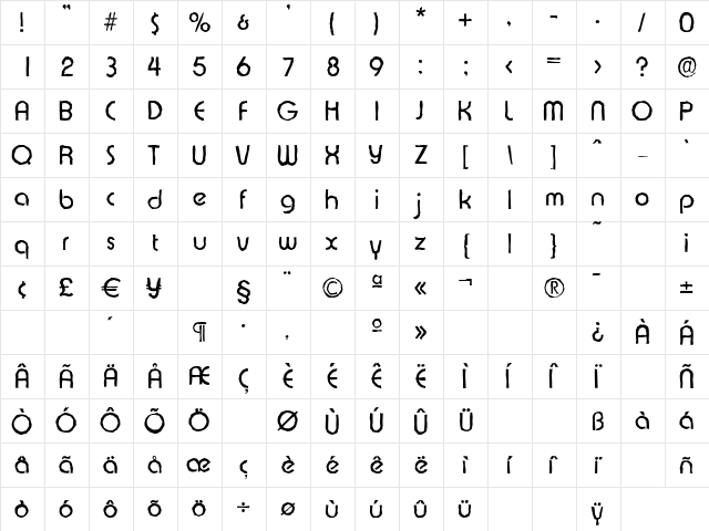 ExpressaAntique Regular  glyph index