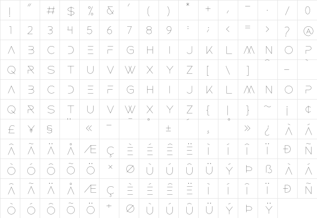 ROCKETWILDNESS Regular  glyph index