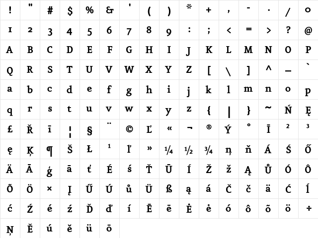 EurekaCE Bold  glyph index
