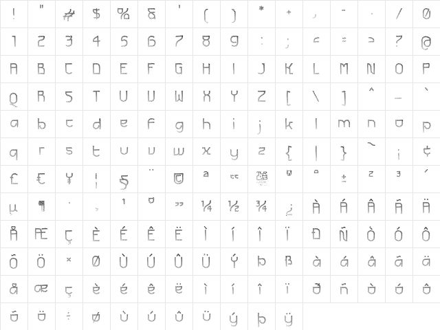 Futurex Striped Regular  glyph index