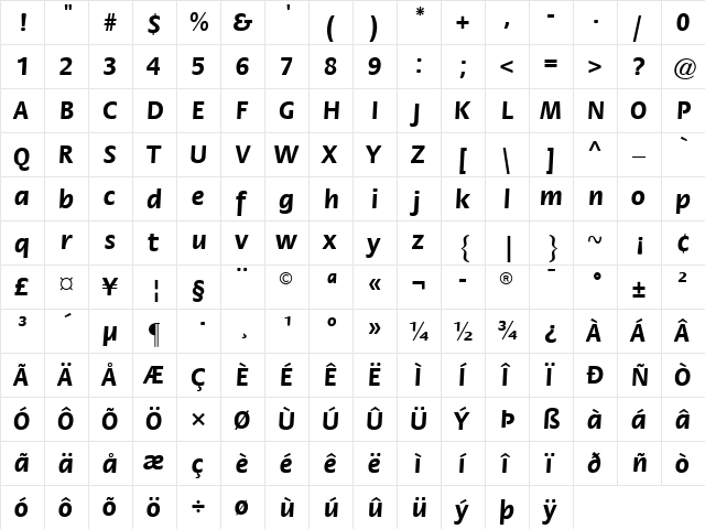 Flora LT Medium Bold Italic  glyph index