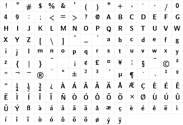GE Novus Sans Bold  glyph index