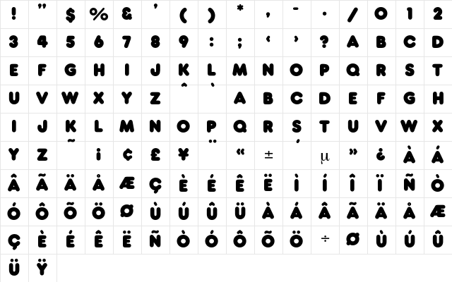 Kimberley Regular  glyph index