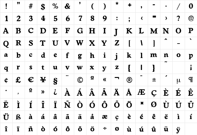 WorcesterSerial-Xbold Regular  glyph index