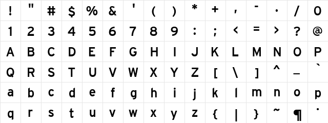 IntraStateHighwayBold Regular  glyph index