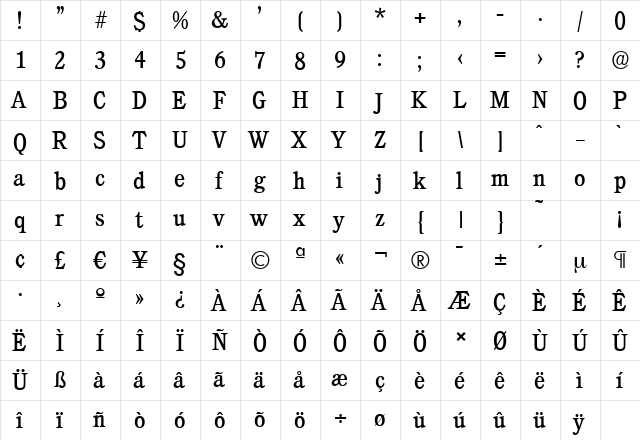 CalgarySerial Regular  glyph index