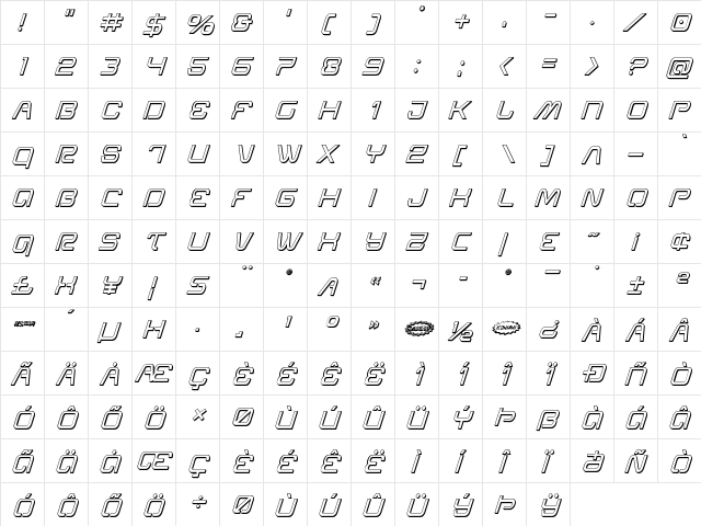 Miracle Mercury 3D Italic Italic  glyph index