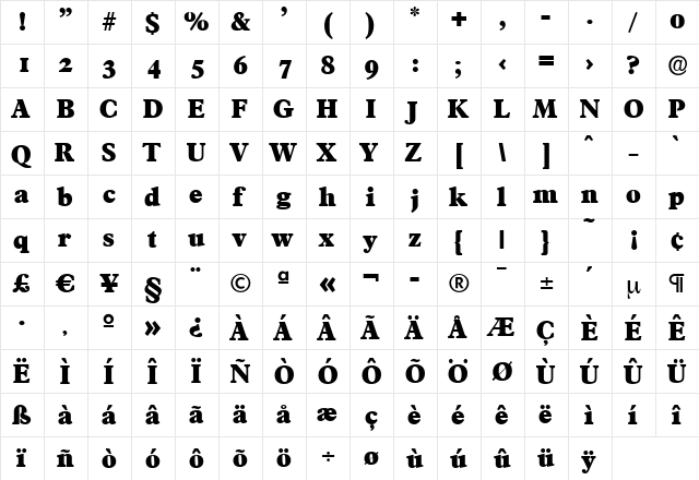 CharlesBecker-Heavy Regular  glyph index