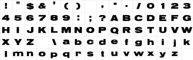 ReservoirGrunge Regular  glyph index