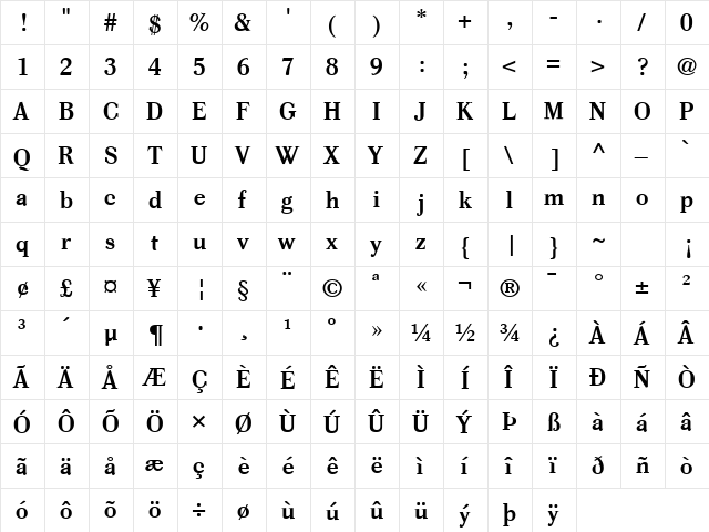 FZ ROMAN 39 Normal  glyph index