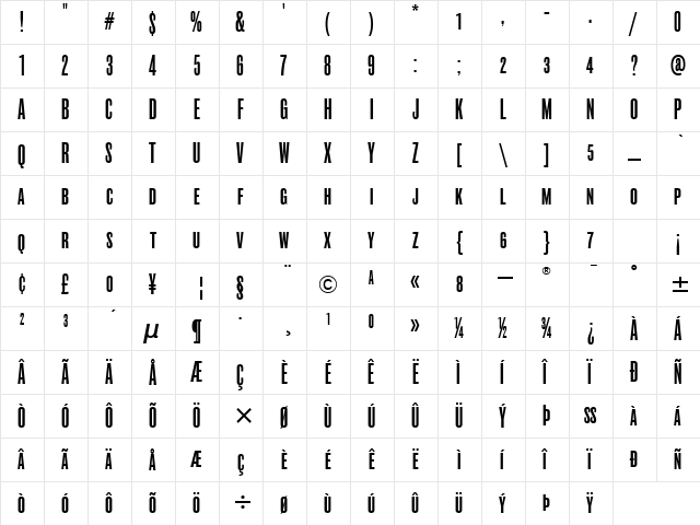 RoswellSCFourITC TT Regular  glyph index