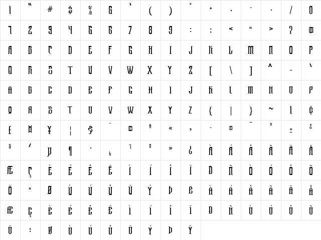 Hassengard Regular  glyph index