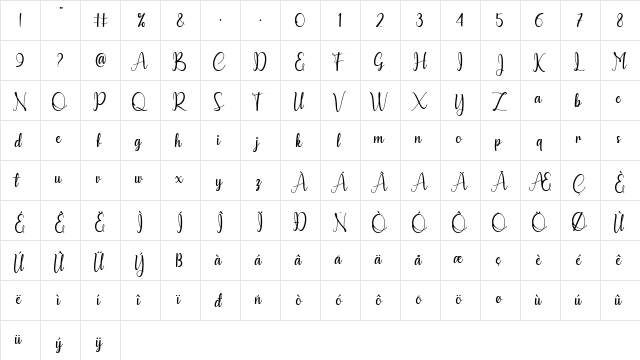 Calyana Personal use Only Regular  glyph index