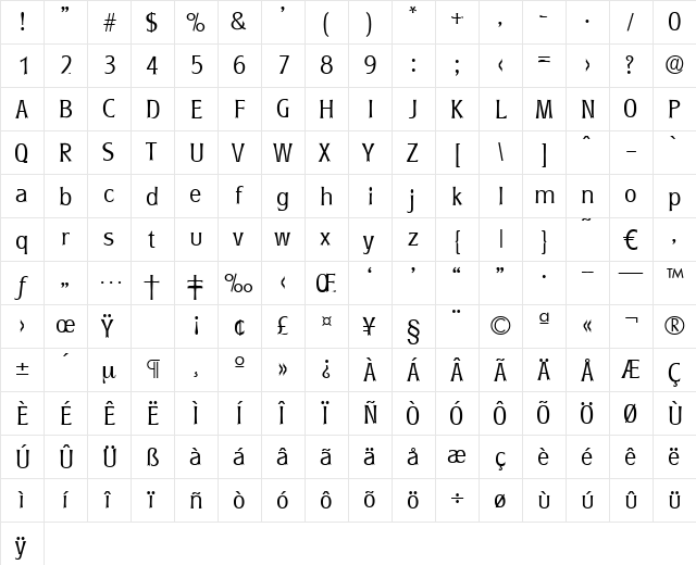 Roundest-Light Regular  glyph index