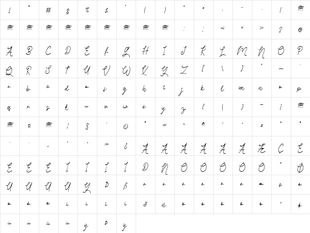 Tyloos Signature - Personal Use Regular  glyph index