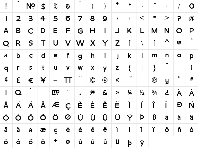 LHF Chesham Sans REG Regular  glyph index