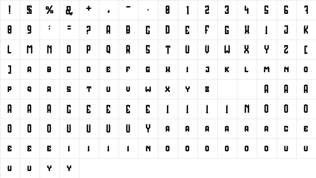 Theroar Regular  glyph index