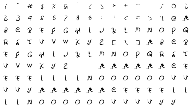 Amulman Bold  glyph index