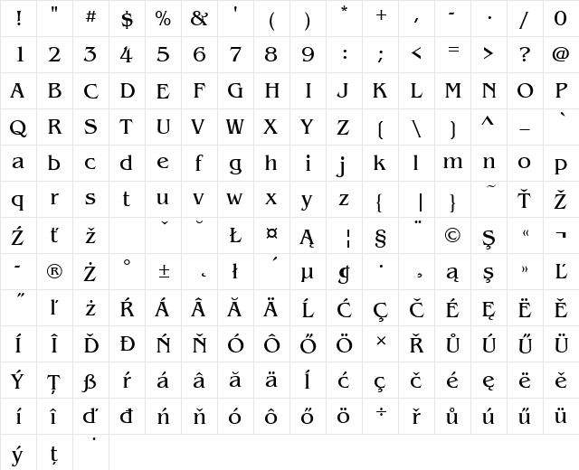 BenguiatItcTEE Regular  glyph index