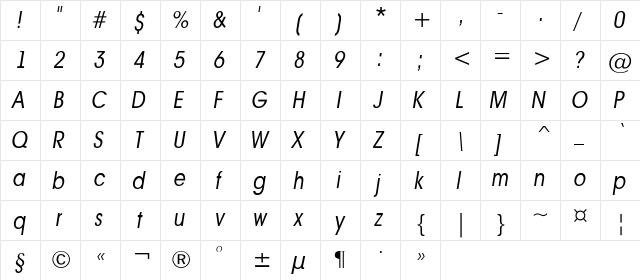 a_AvanteNrBook Italic  glyph index