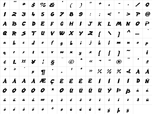 Paint-Extended Italic  glyph index