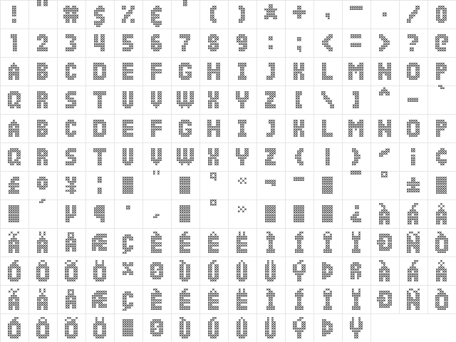 Simple Stitch Regular  glyph index