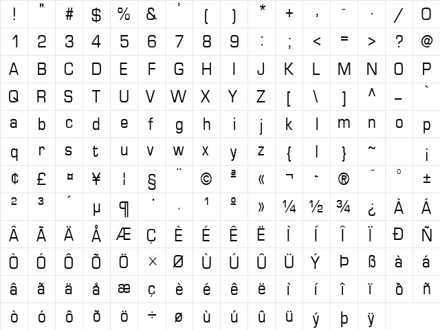 Eurasia Normal  glyph index