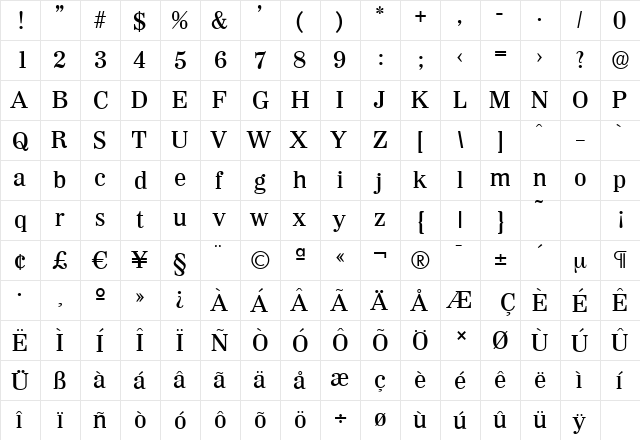 WichitaSerial-Medium Regular  glyph index