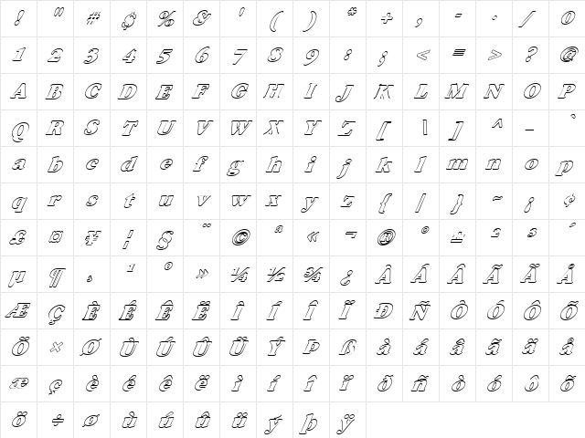 FZ ROMAN 34 HOLLOW ITALIC Normal  glyph index