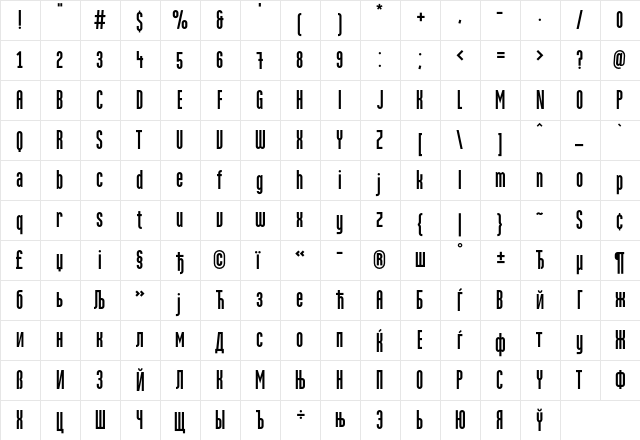 MartenCyr-Grotesque Regular  glyph index