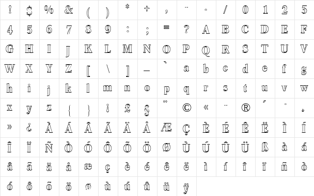 ConcordeCondensedBQ Bold Condensed  glyph index