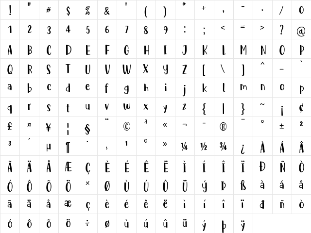 Cute Be Special Regular  glyph index