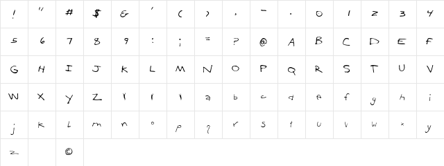 Scrawl Regular  glyph index