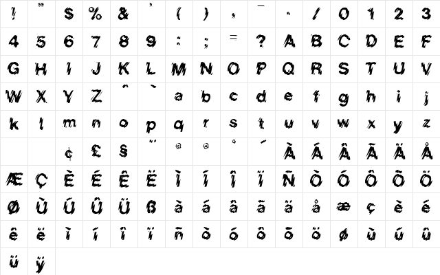 HighVoltage Regular  glyph index