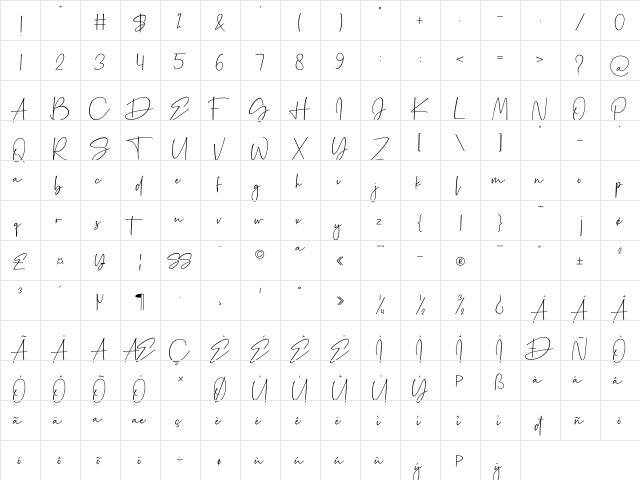 Palmaton Regular  glyph index