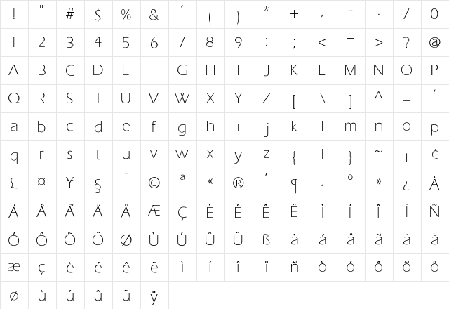 Eras-Light-Light Regular  glyph index