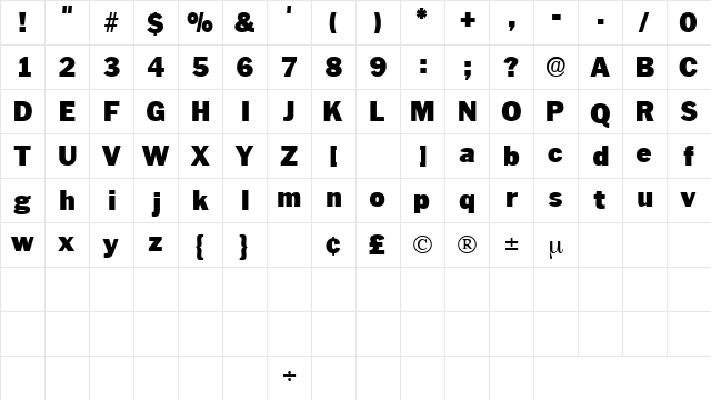 PaschDisplaySSK Regular  glyph index