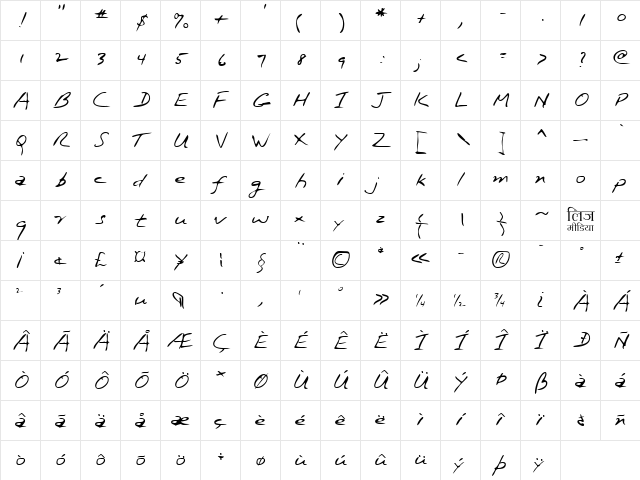 LEHN162 Regular  glyph index