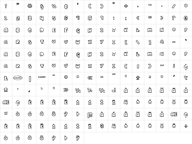 Kartoons Regular  glyph index